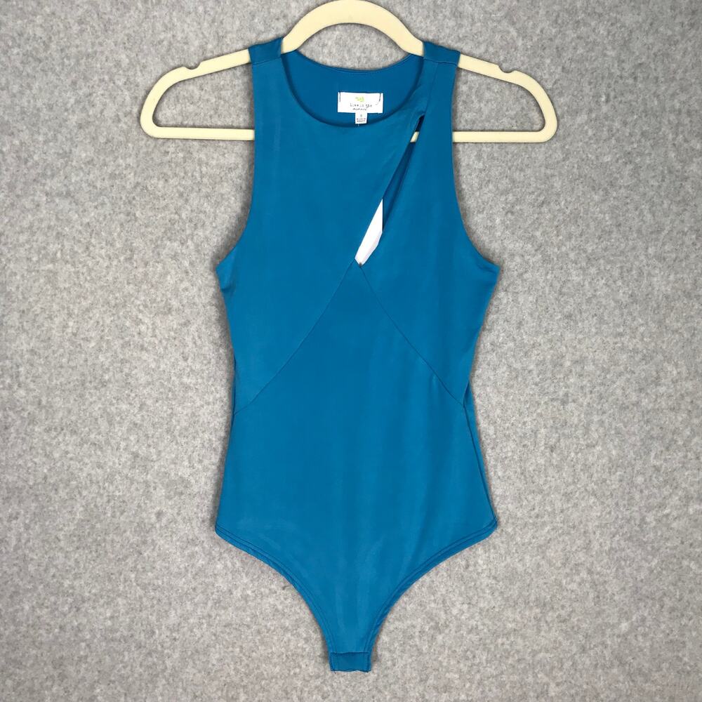 Live In The Moment Bodysuit Womens Small Blue‎ Cut Out Sleeveless Stretch Basic
